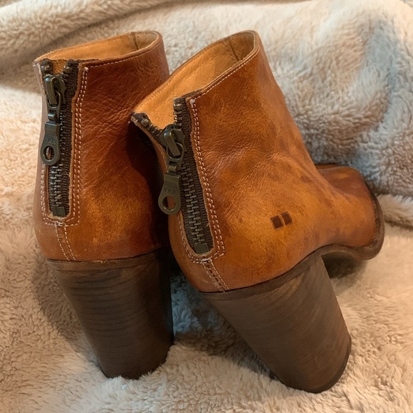 Bed Stu Onset Peep Toe Women’s Cognac Leather Zipper Ankle & Booties Boots - Picture 6 of 8